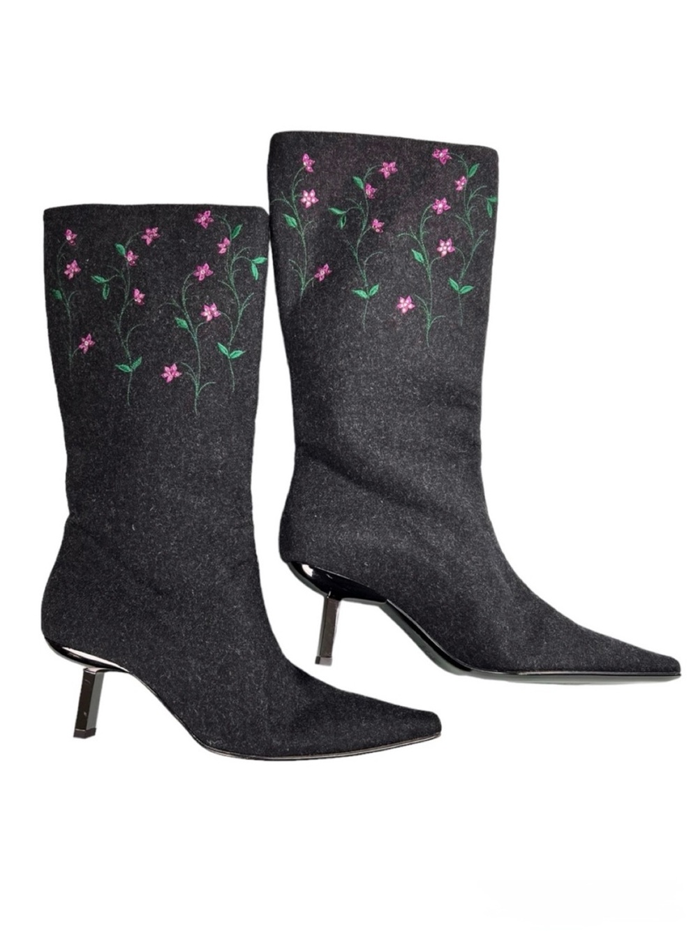 Bruno Magli Wool and Leather Embroidered Boots Size 8 Made in Italy